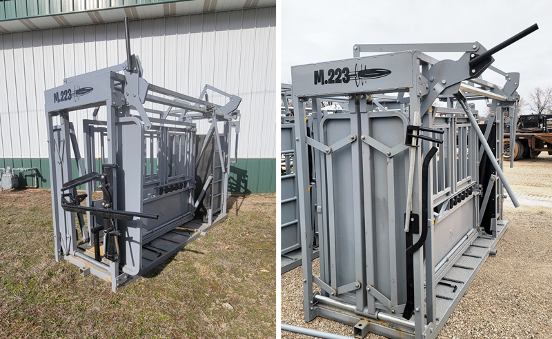 two photos of the M223 livestock chute side by side